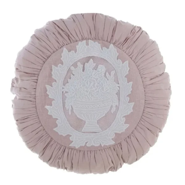 Подушка декоративная с вышивкой и оборкой PROVENZIALE круглая розовая