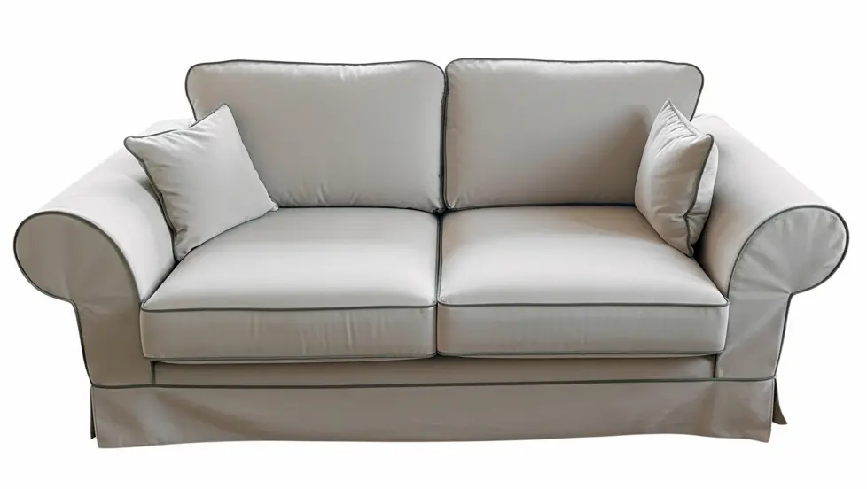 Диван раздвижной трехместный молочный с кантом Селестина