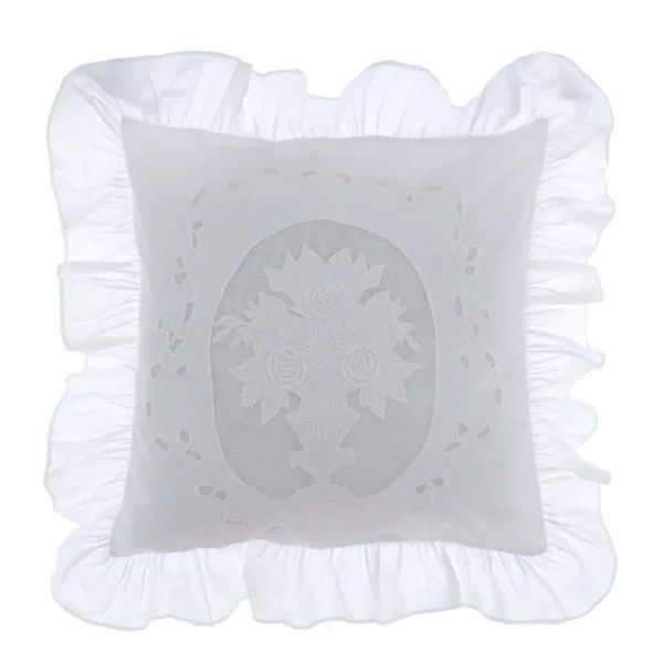 Подушка декоративная с вышивкой и оборкой PROVENZIALE квадратная белая