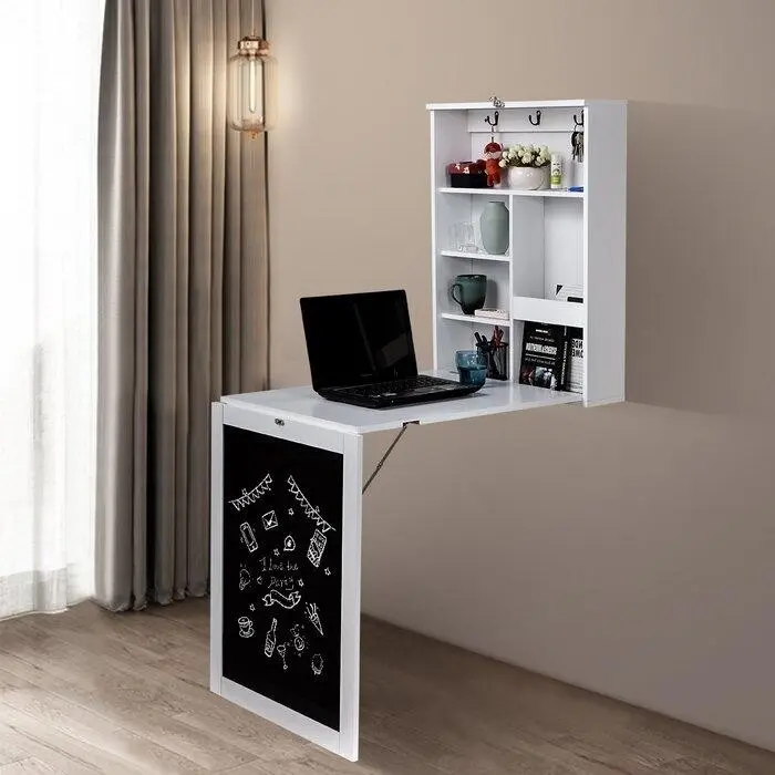 белый складной парящий стол с грифельной доской на дверце.jpeg