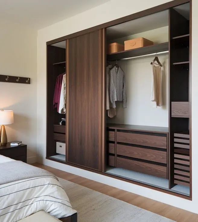 шкаф-гардероб в спальне с раздвижными дверьми