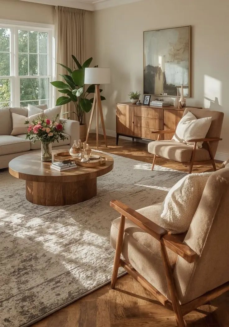 Светлая гостиная с лакированной мебелью из массива Светлая гостиная с лакированной мебелью из массива