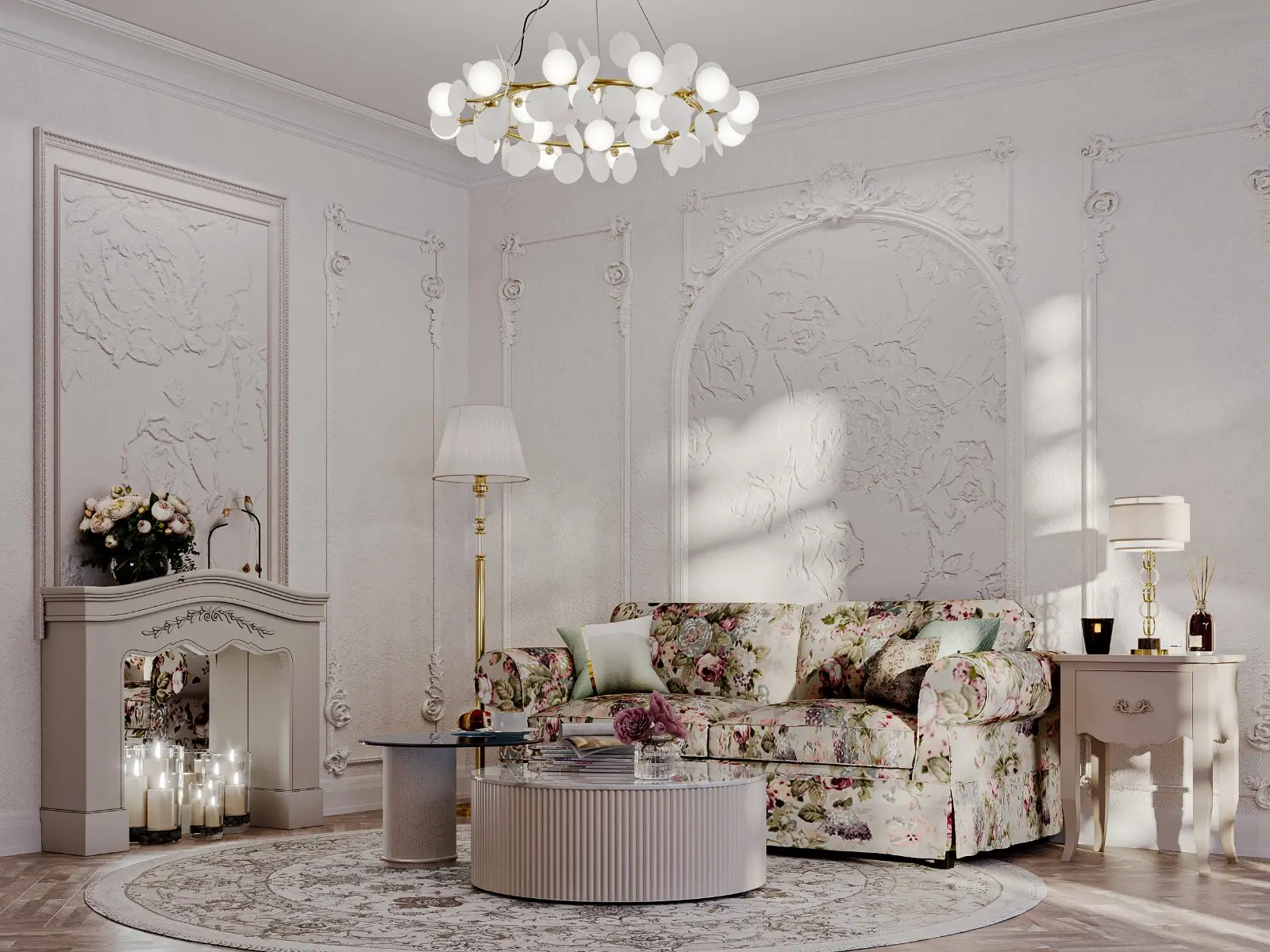 Диван с цветочным принтом в стиле прованс