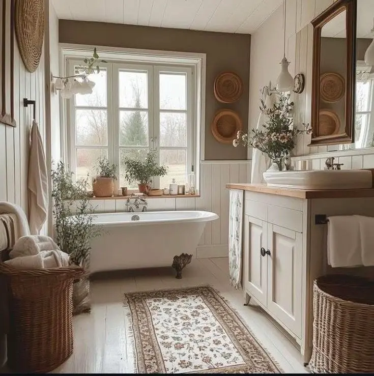 Светлая ванная комната с деревянными акцентами в стиле Прованс