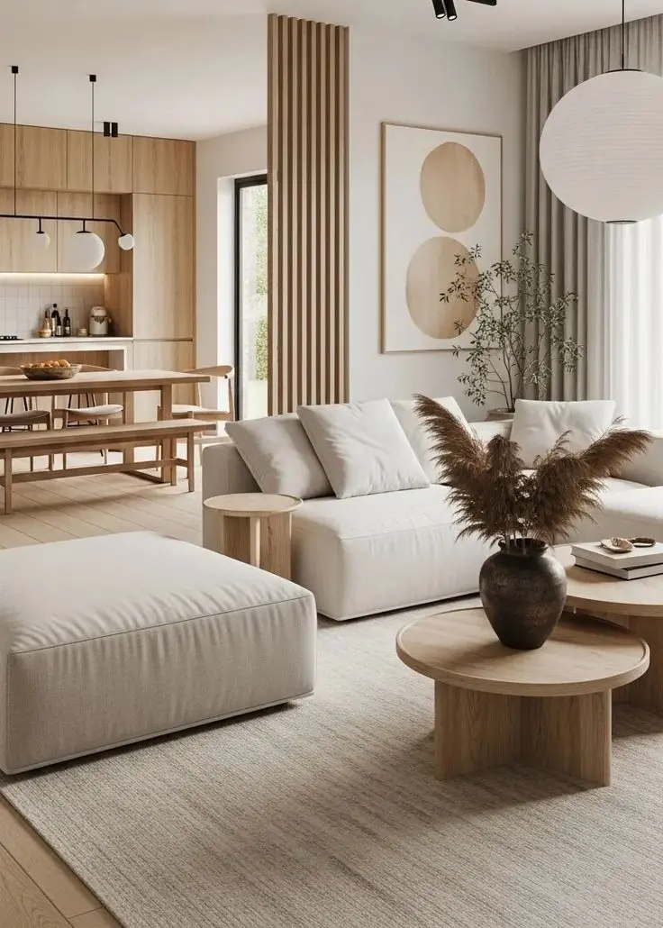 Кухня-гостиная в стиле Джапанди с натуральными материалами Кухня-гостиная в стиле Джапанди с натуральными материалами