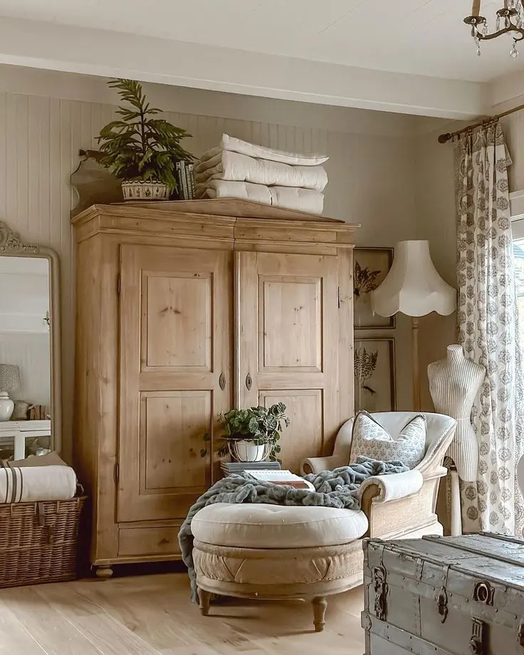 Старинный деревянный шкаф в интерьере в стиле Прованс