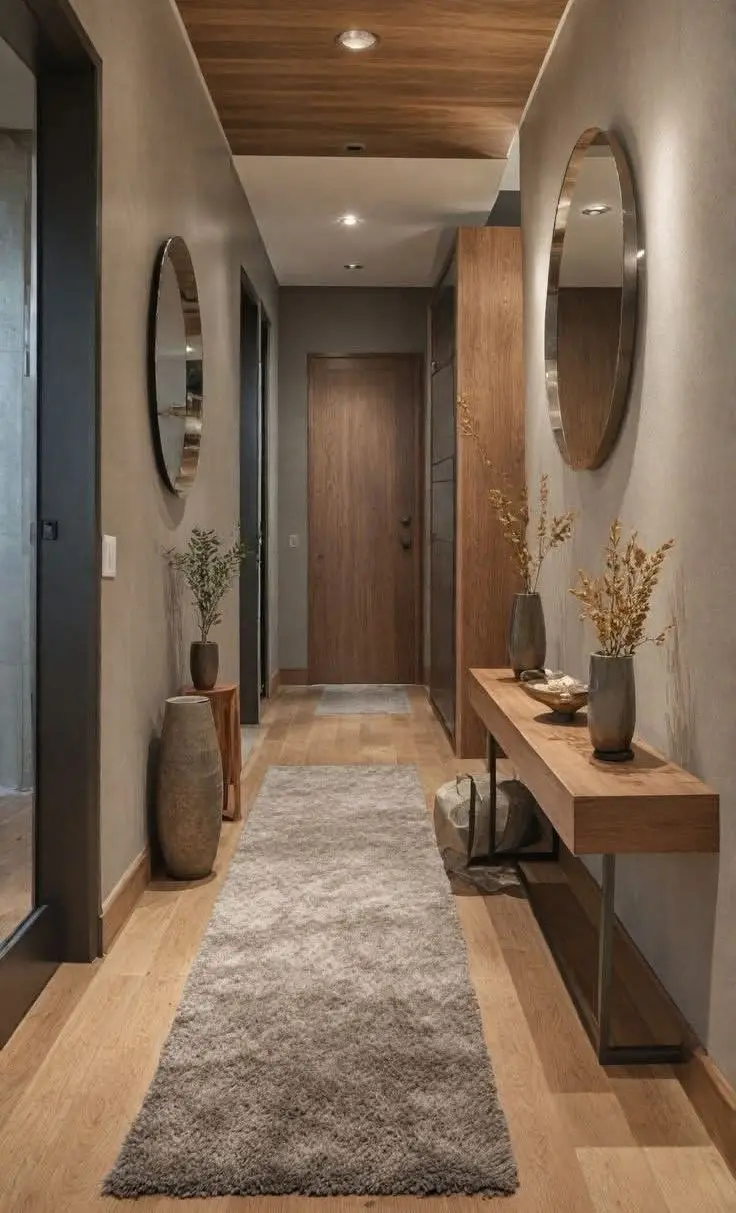 Узкая прихожая с индивидуальной мебелью