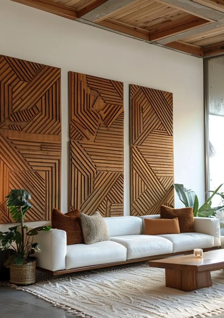 Гостиная с высокими потолками и деревянной мебелью