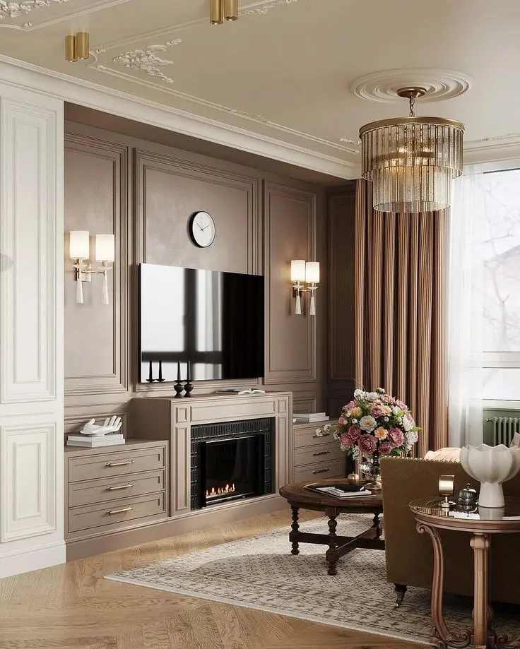 Гостиная в стиле современная классика с телевизором Гостиная в стиле современная классика с телевизором