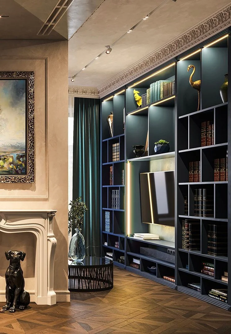 Встроенная библиотека в гостиной