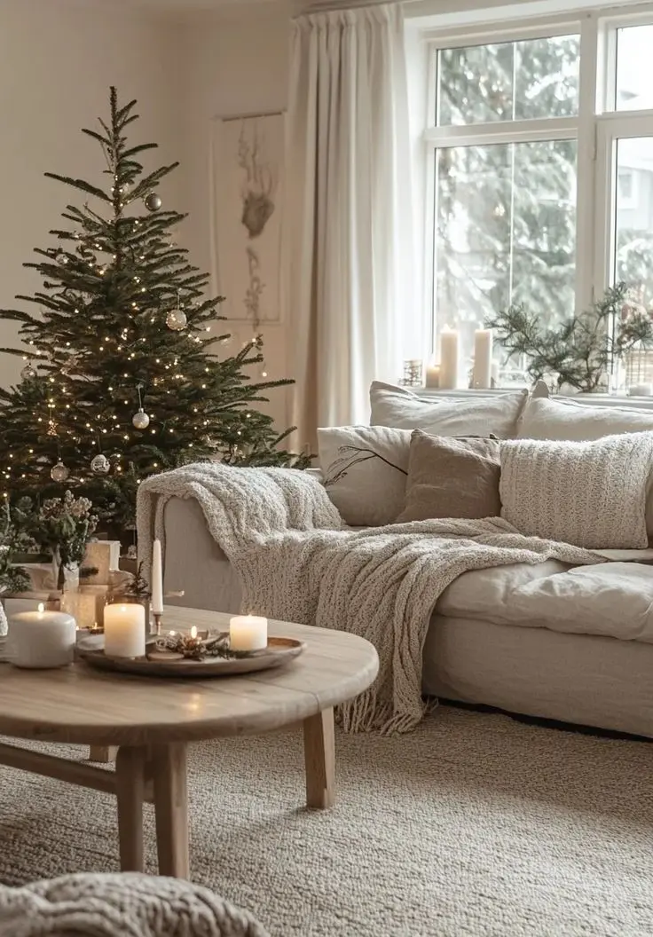 Новогодняя гостиная с природными материалами Новогодняя гостиная с природными материалами