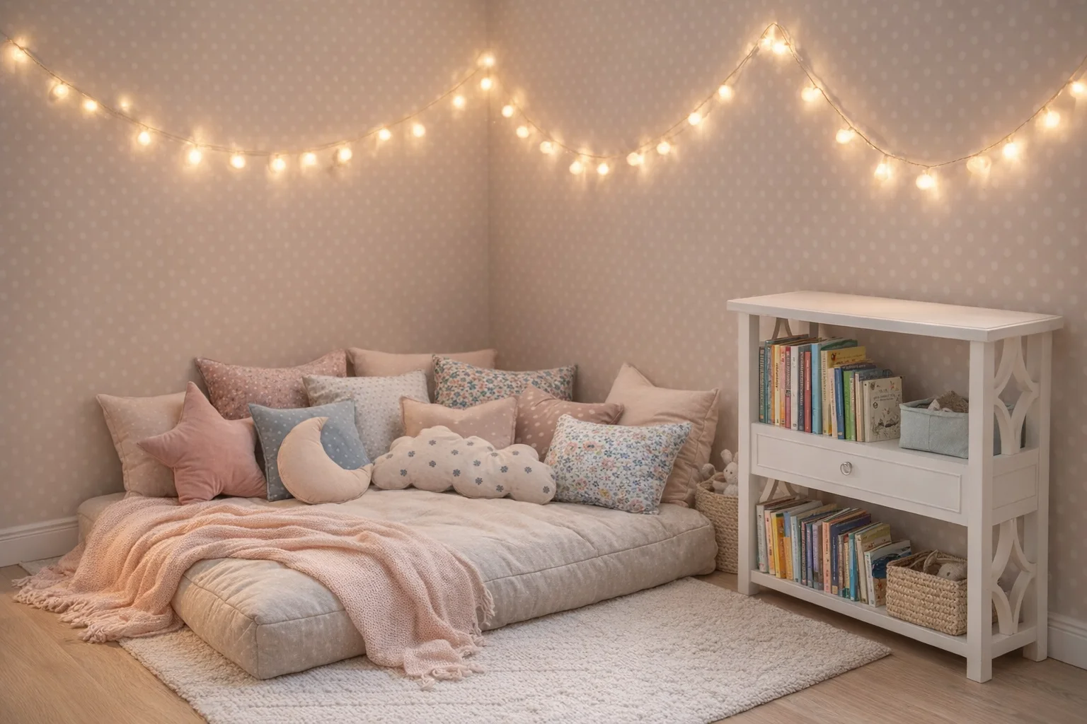Милый уголок для чтения в детской для inlavka.ru. Изображение создано с помощью AI GPT-image