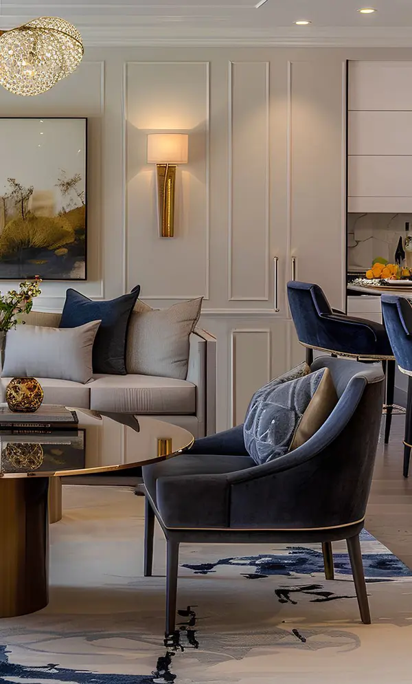 Гостиная в стиле современная классика с синими акцентами Гостиная в стиле современная классика с синими акцентами