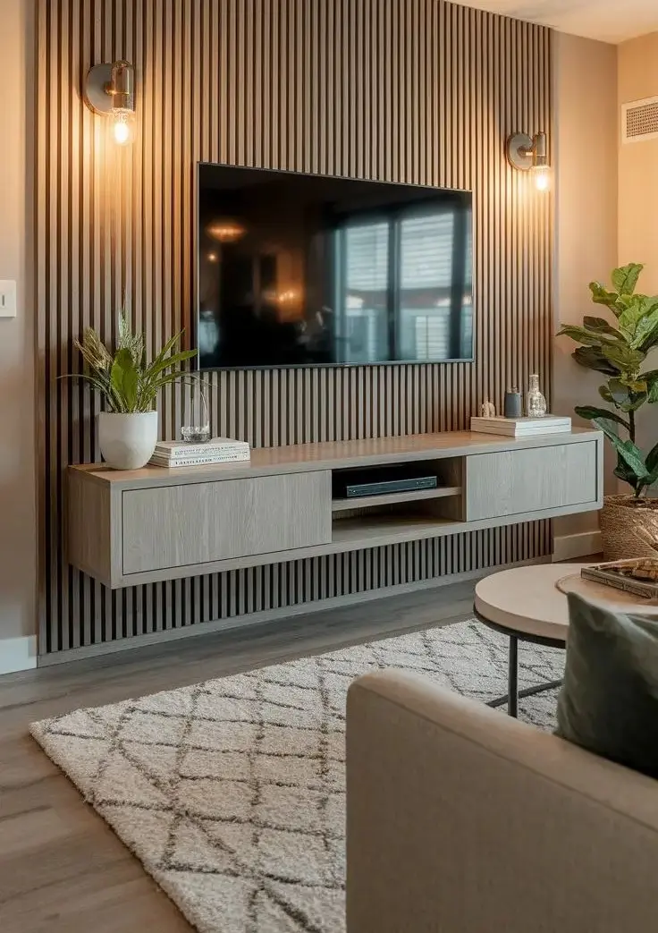 Современная гостиная с красиво оформленной ТВ-зоной