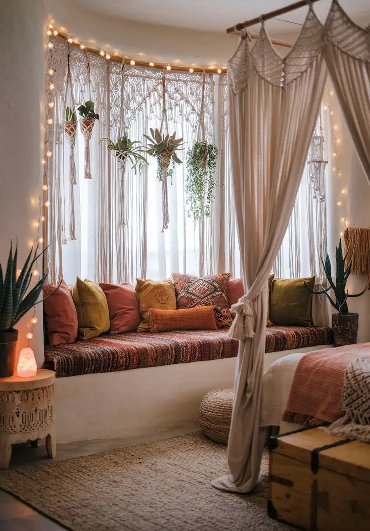 Спальня с эркером и зоной релакса в восточном стиле