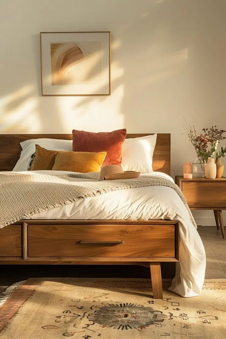 Спальня с мебелью из натурального дерева