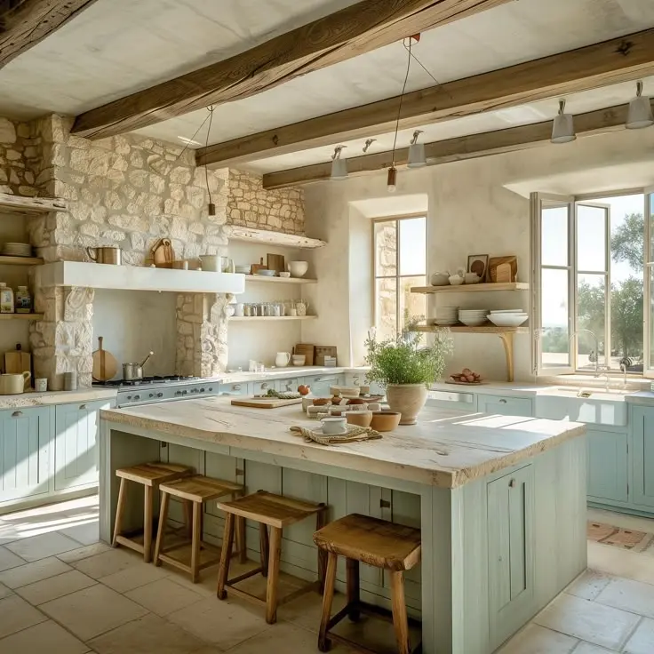 Деревянная кухня в доме в стиле Прованс