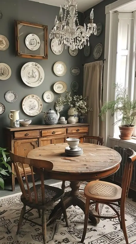 Зона столовой со старинной мебелью