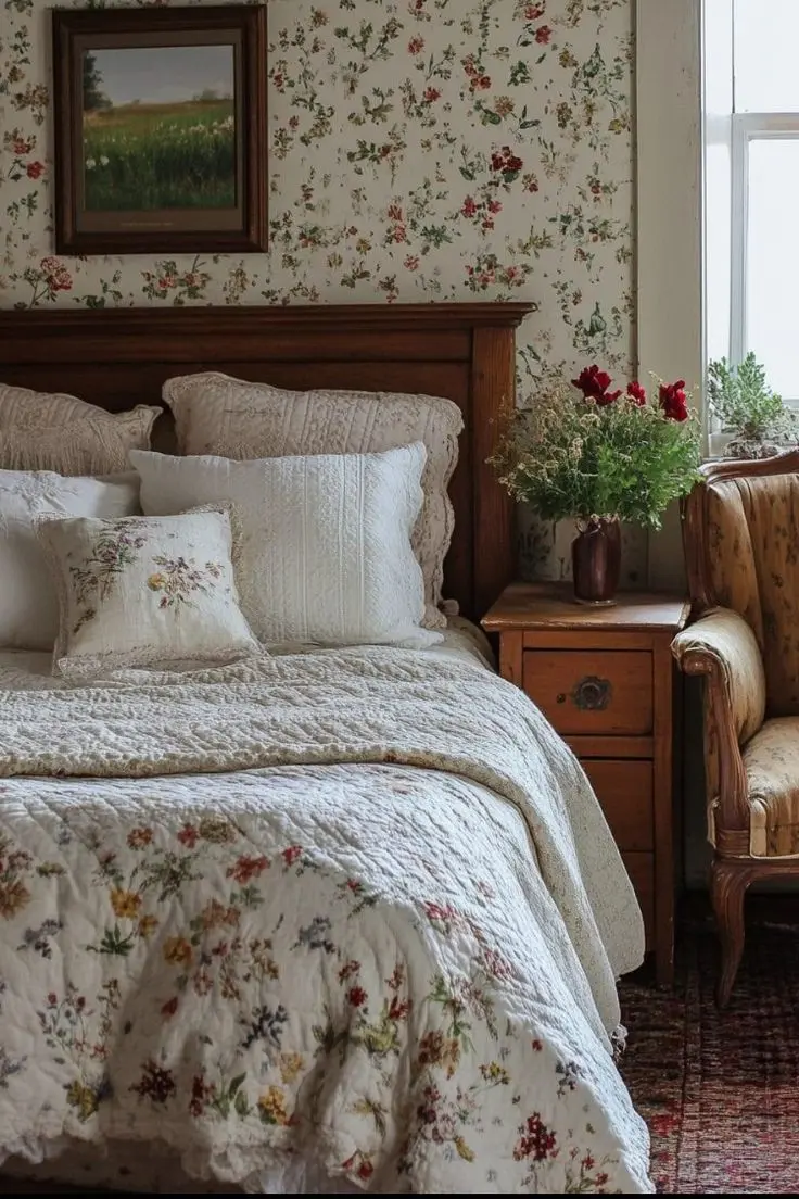 Спальня в стиле Прованс с цветочным текстилем Спальня в стиле Прованс с цветочным текстилем