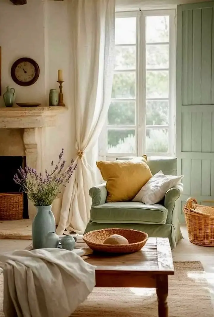 Гостиная в стиле Прованс в деревянном доме