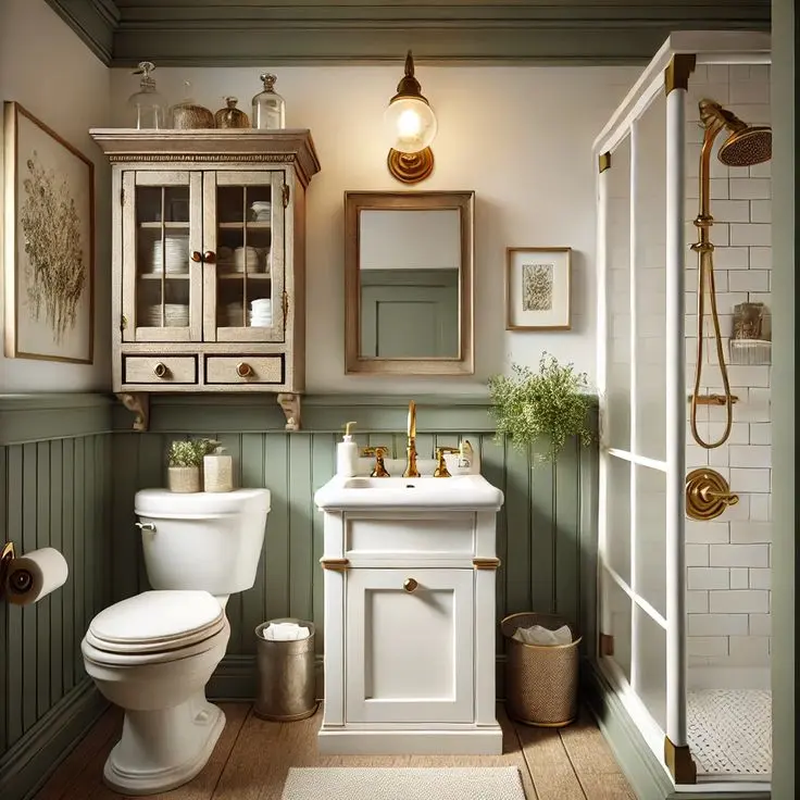 Бело-оливковая ванная комната в стиле Прованс