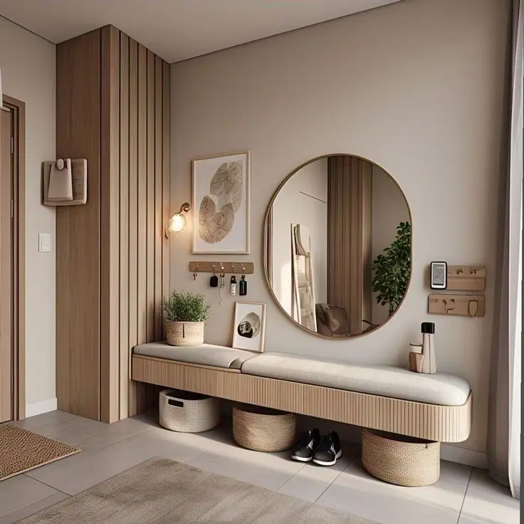 Прихожая в природных тонах в стиле Джапанди Прихожая в природных тонах в стиле Джапанди