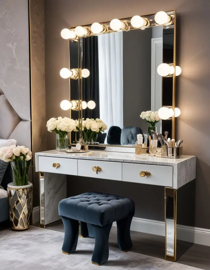 Туалетный столик с мраморными вставками и подсветкой