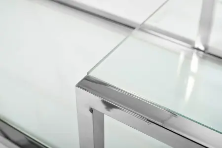 Консоль металлическая со стеклянной столешницей и полками, хром