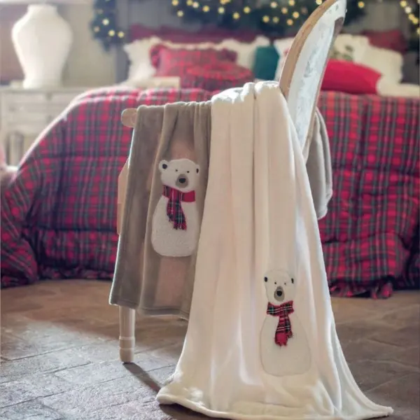 Детский флисовый плед с медвежонком  CHRISTMAS PLAID RED SHADES коричневый