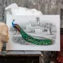 Картина «Величественно окрашенный портрет павлина» (версия 1) (холст, галерейная натяжка)