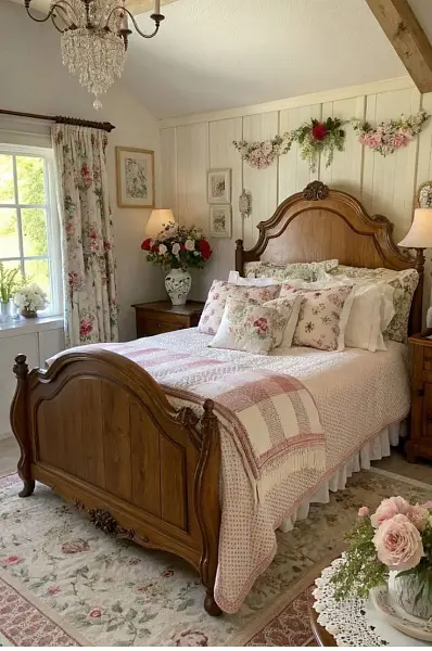Спальня в стиле Прованс с массивной кроватью