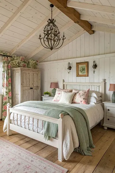 Прованская спальня в розово-зеленых оттенках