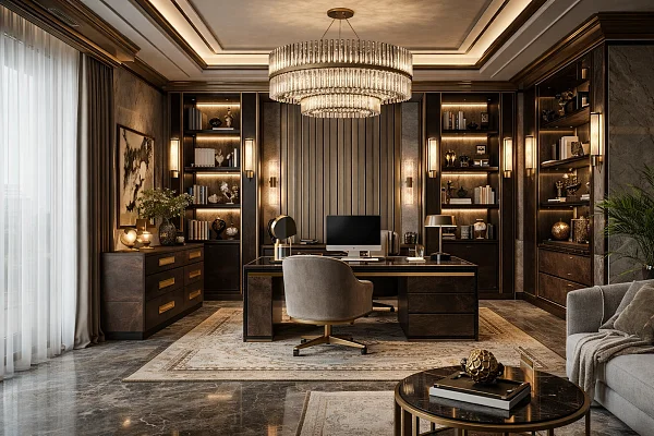 Большой домашний кабинет в стиле ар-деко для inlavka.ru. Изображение создано с помощью AI GPT-Image