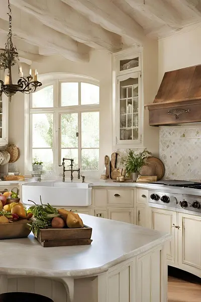 Светлая кухня в стиле прованс в деревянными акцентами