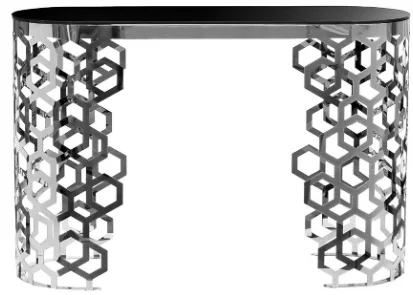 Консоль черная с металлическими ножками и декором в виде сот, серебро Vua