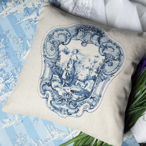 Декоративная подушка «Туаль де Жуи», сюжет 2, антик блю