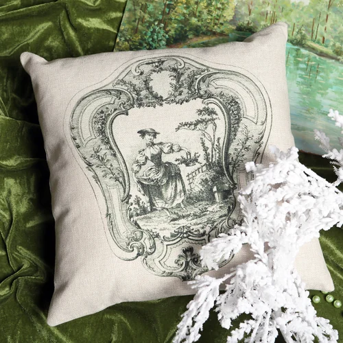 Декоративная подушка «Туаль де Жуи», сюжет 1, антик грин