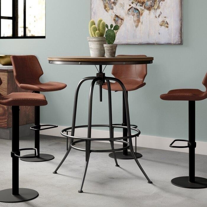круглый барный стол с черными металлическими ножками и деревянной столешницей в промышленном стиле или стиле лофт.jpeg