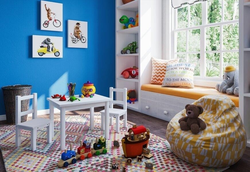 Детская комната в темно-синем и оранжевом цвете.jpeg