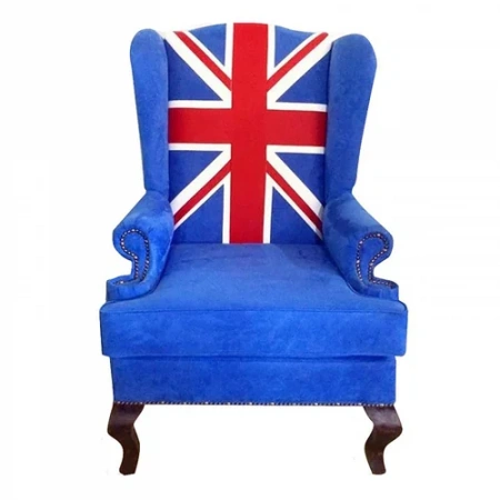 Кресло каминное синее с флагом Union Jack classic