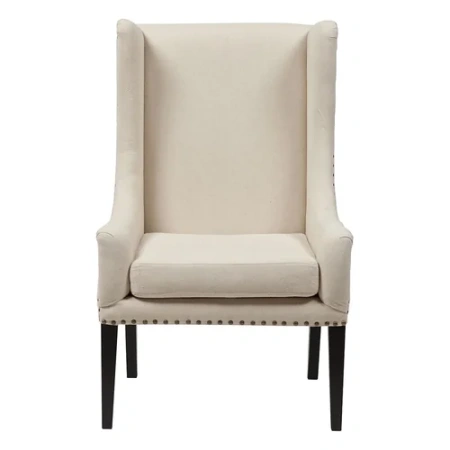 Кресло белое мягкое с ушами Nailhead Fabric Armchair
