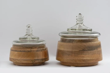 Большая круглая шкатулка из дерева со стеклянной крышкой