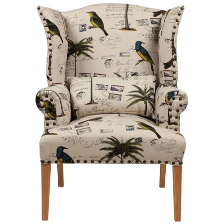 Кресло мягкое с ушами бежевое с рисунком Quinn Tufted Armchair