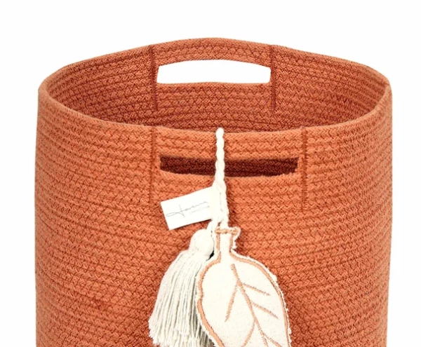 Корзина для игрушек терракотовая с листом