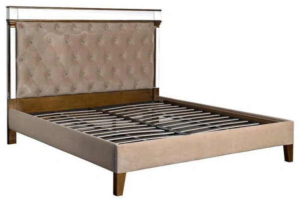 Кровать полутораспальная 140х200 кремовая из велюра с зеркальными вставками