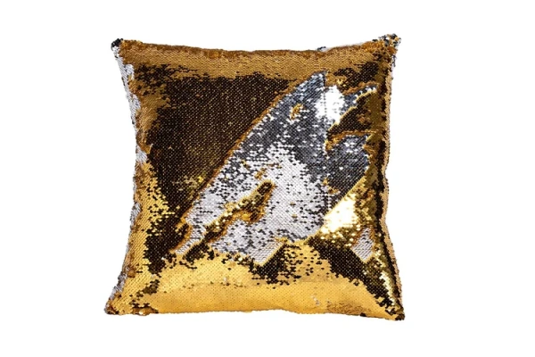 Подушка квадратная пайетки золото-серебро