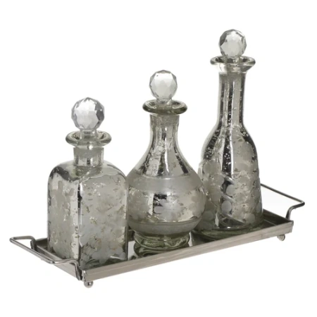 Бутыль с крышкой/набор из 3шт на подносе Corce pogradec серебристый