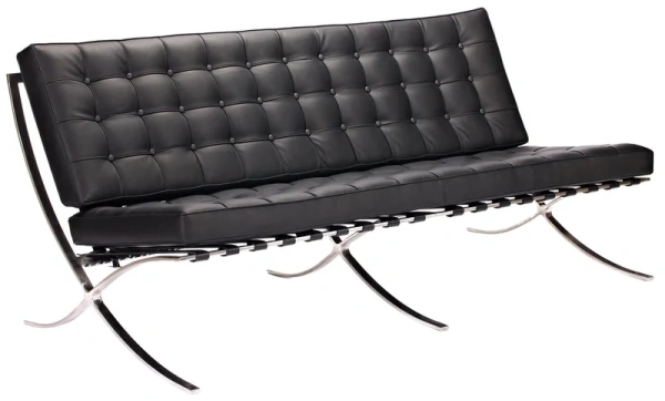 Диван "Барселона" трехместный, чёрый, кожа Премиум 