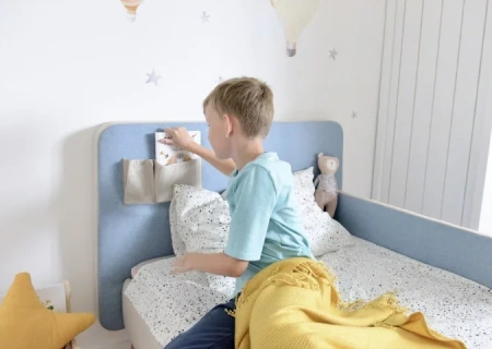 Кровать подростковая Soft бежевая, голубая