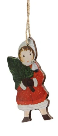 Фигурка подвесная Девочка с елочкой (выс. 10 см, дерево)